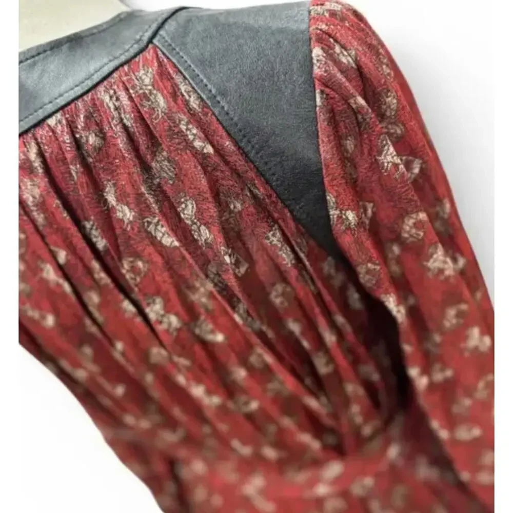 COACH Lurex Horse Carriage Print Pleated Dress Silk Leather Trim Red 88469 XS